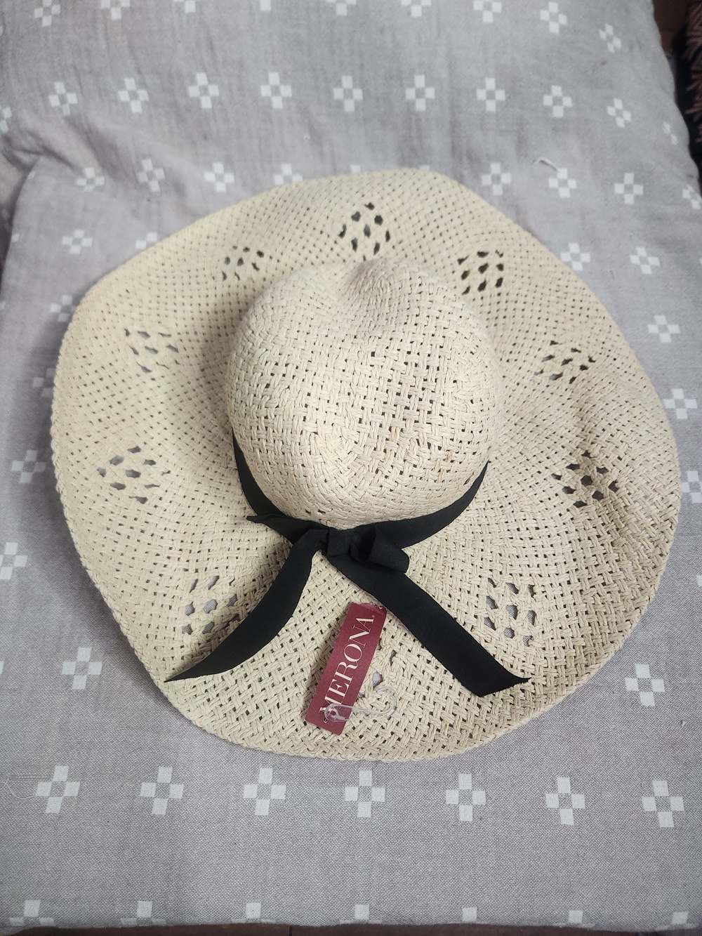 Merona wide-brim straw floppy sun hat weave floppy tan sun hat Nwt